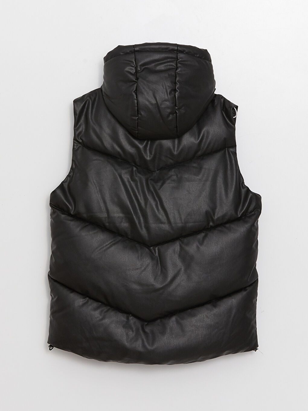 Hooded Plain Faux Leather Women's Puffer Gilet-7