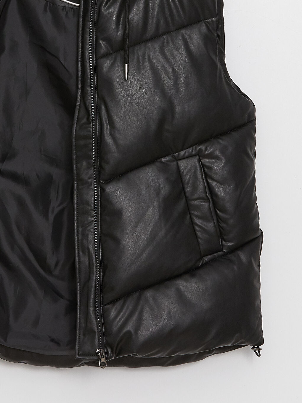 Hooded Plain Faux Leather Women's Puffer Gilet-8