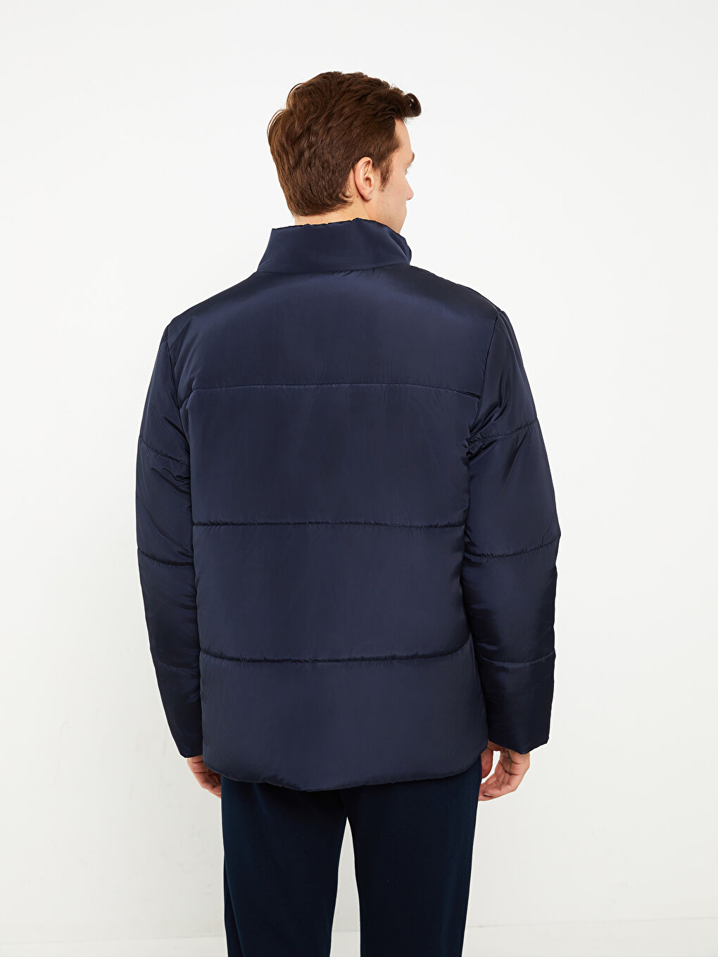 Lacivert Standart Kalıp Dik Yaka Erkek Şişme Mont-4