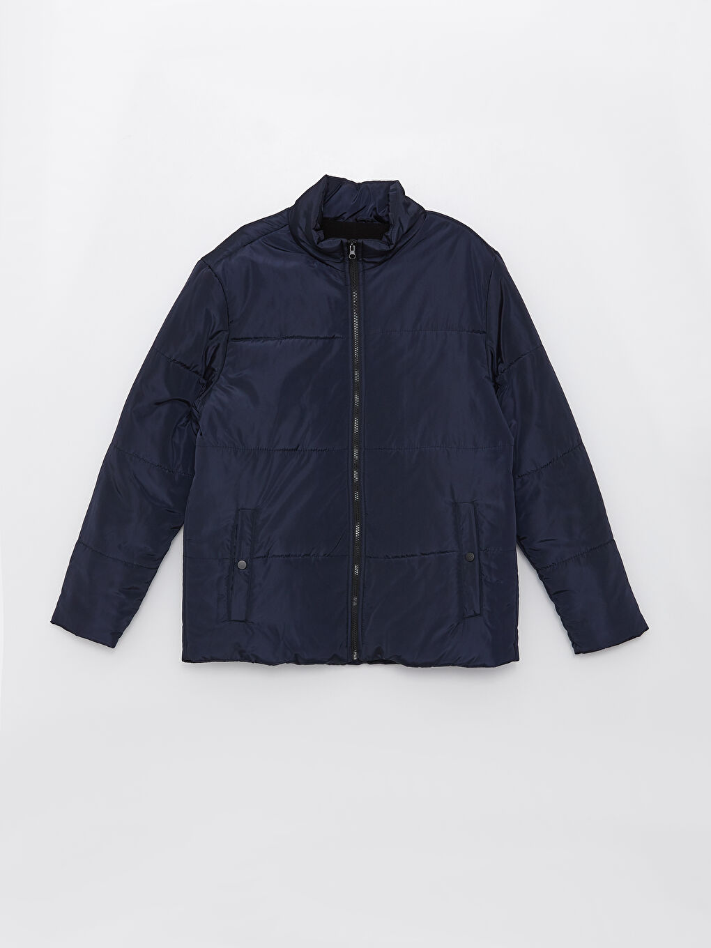 Lacivert Standart Kalıp Dik Yaka Erkek Şişme Mont-5