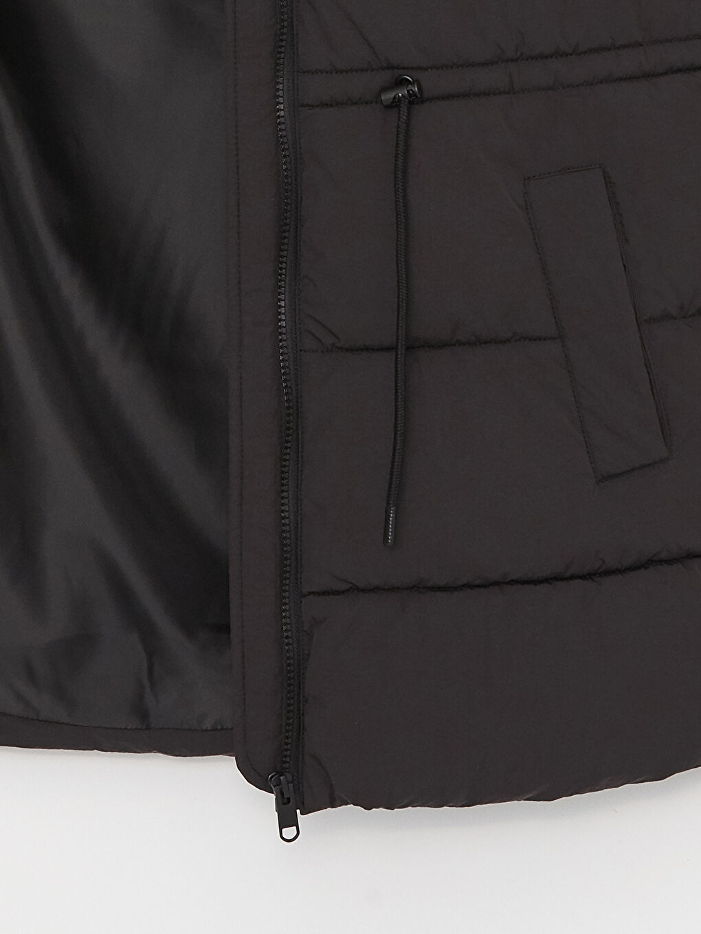 Siyah Kadın Kapüşonlu Düz Şişme Yelek-9