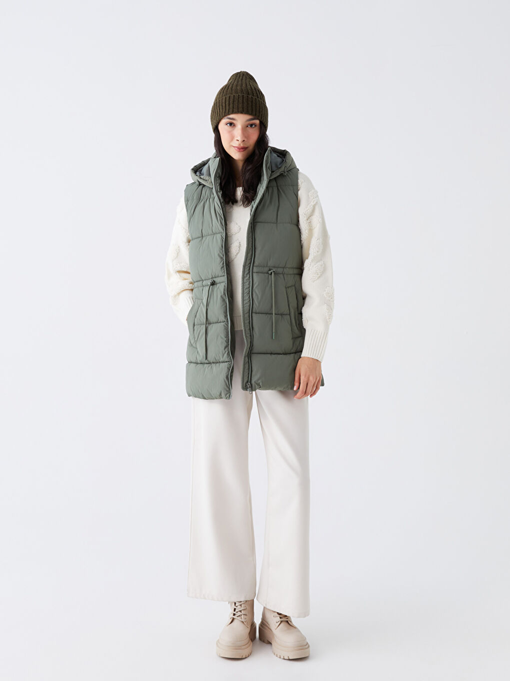 Women's Hooded Plain Puffer Gilet-2