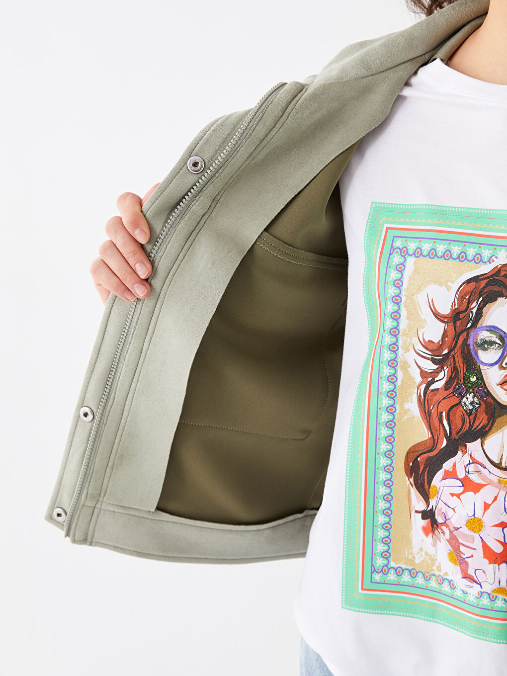 Mantel für Damen aus Wildleder mit Stehkragen und geraden, langen Ärmeln-4