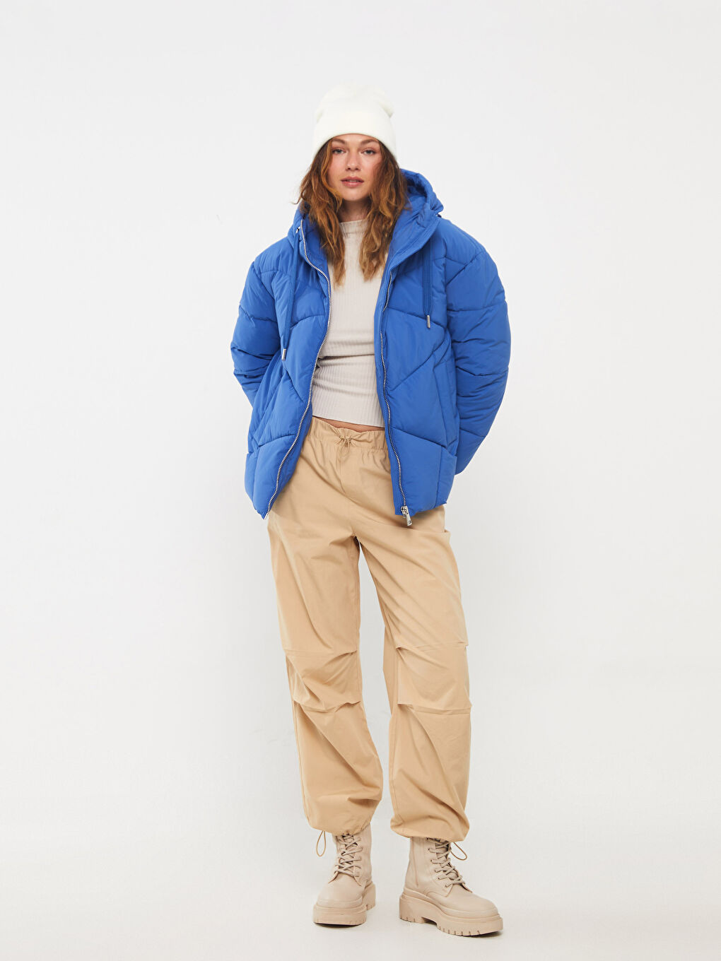 LCW Vision Mit Kapuze Regulär Langarm Oversize Steppmantel für Damen -W30577Z8-EWP