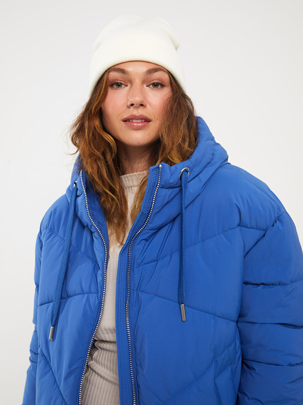 LCW Vision Mit Kapuze Regulär Langarm Oversize Steppmantel für Damen -W30577Z8-EWP