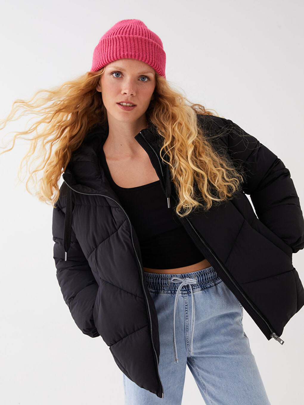 LCW Vision Mit Kapuze Regulär Langarm Oversize Steppmantel für Damen -W30577Z8-CVL