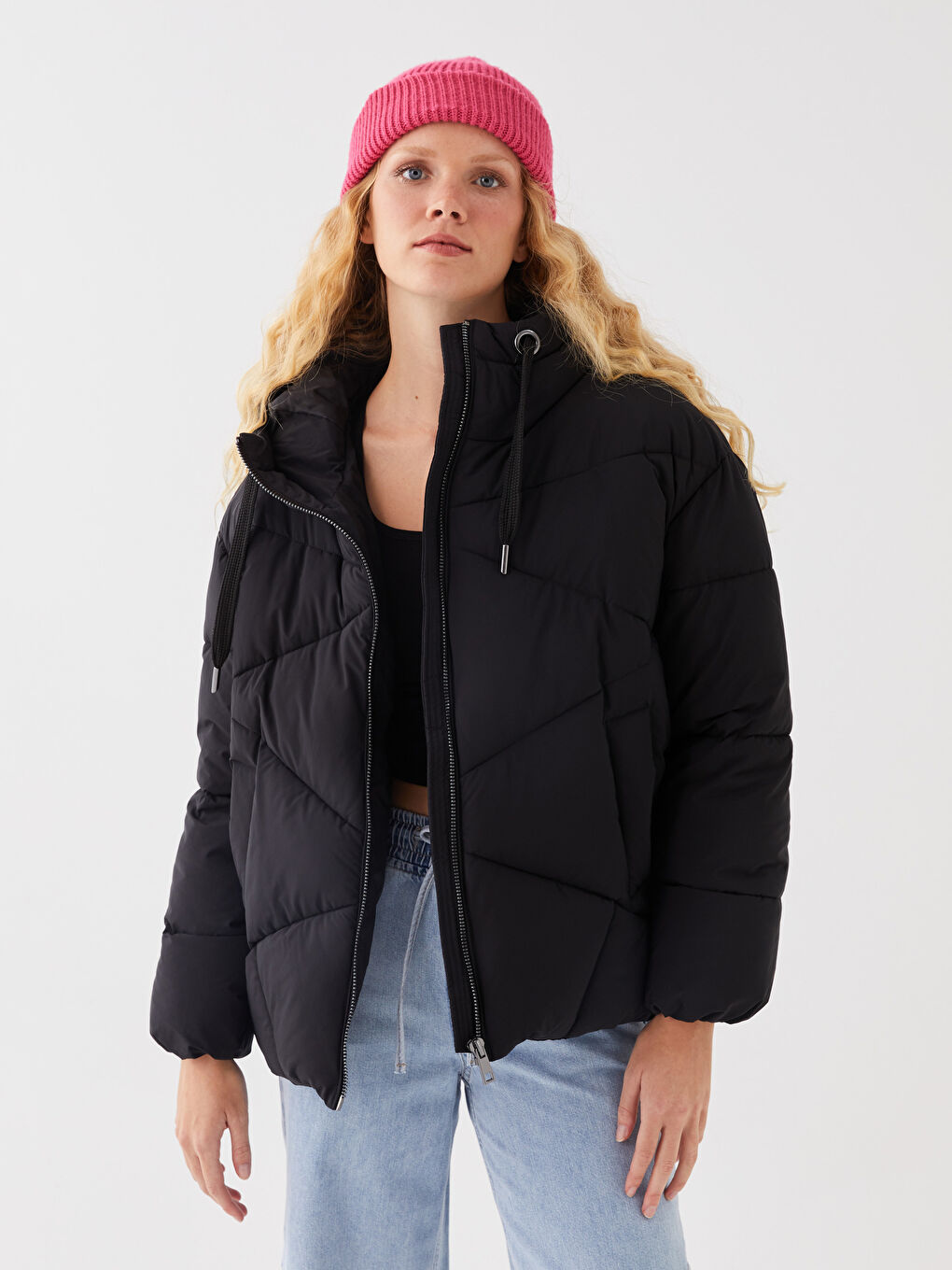 LCW Vision Mit Kapuze Regulär Langarm Oversize Steppmantel für Damen -W30577Z8-CVL