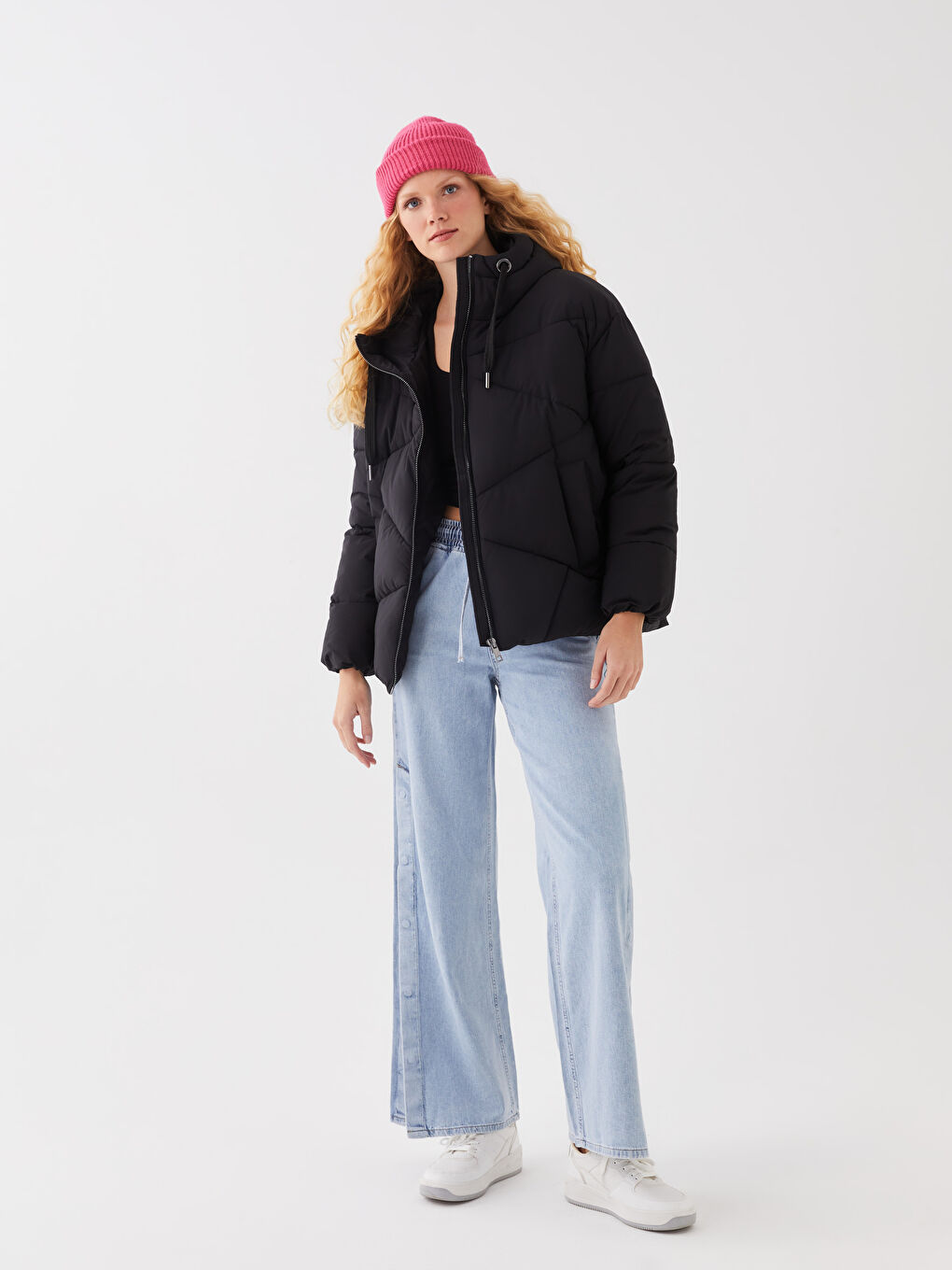 LCW Vision Mit Kapuze Regulär Langarm Oversize Steppmantel für Damen -W30577Z8-CVL