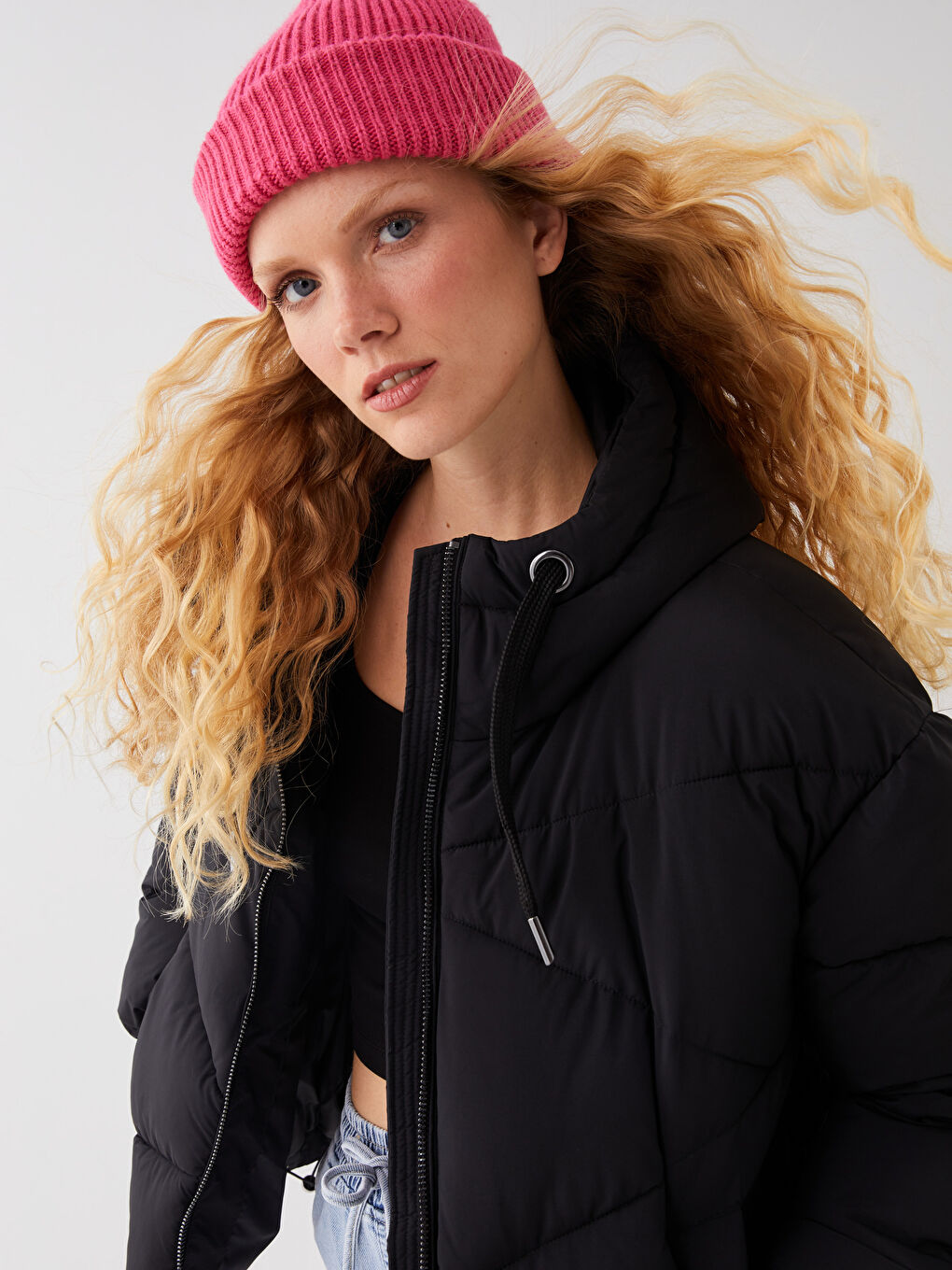 LCW Vision Mit Kapuze Regulär Langarm Oversize Steppmantel für Damen -W30577Z8-CVL