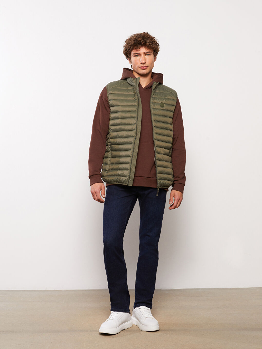 Haki Slim Fit Dik Yaka Erkek Şişme Yelek-2