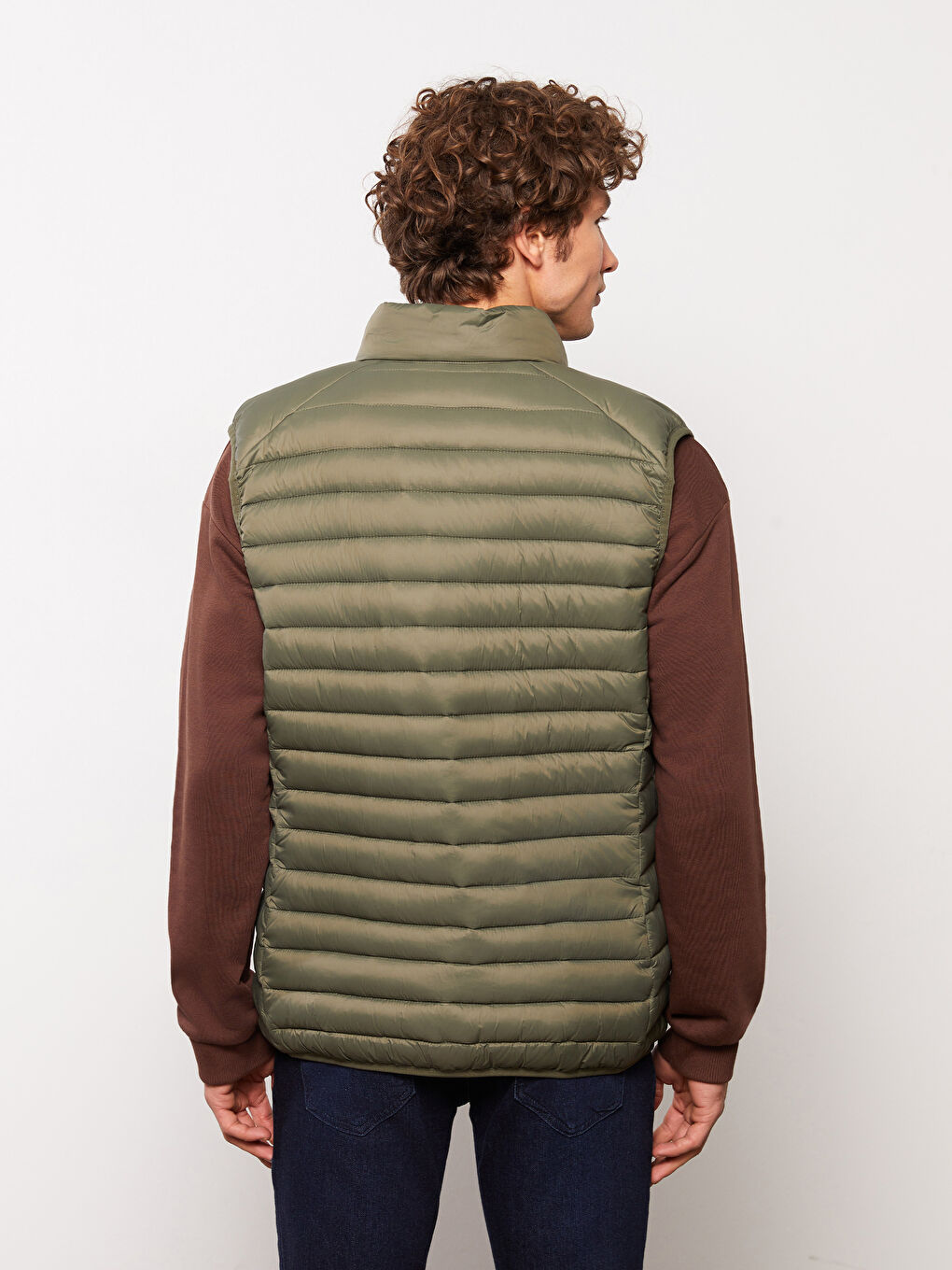 Haki Slim Fit Dik Yaka Erkek Şişme Yelek-5