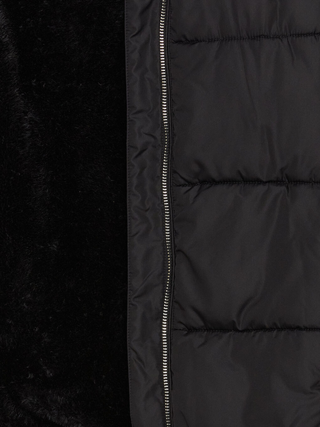 Siyah Kadın Kapüşonlu Düz Şişme Mont-10