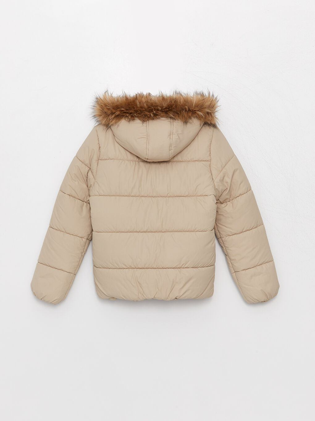 Ekru Kadın Kapüşonlu Düz Şişme Mont-8