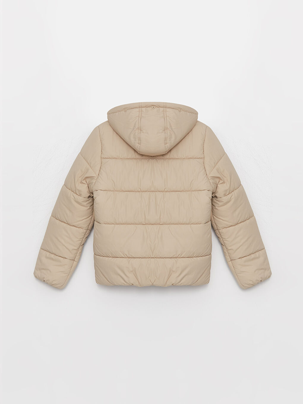 Ekru Kadın Kapüşonlu Düz Şişme Mont-9