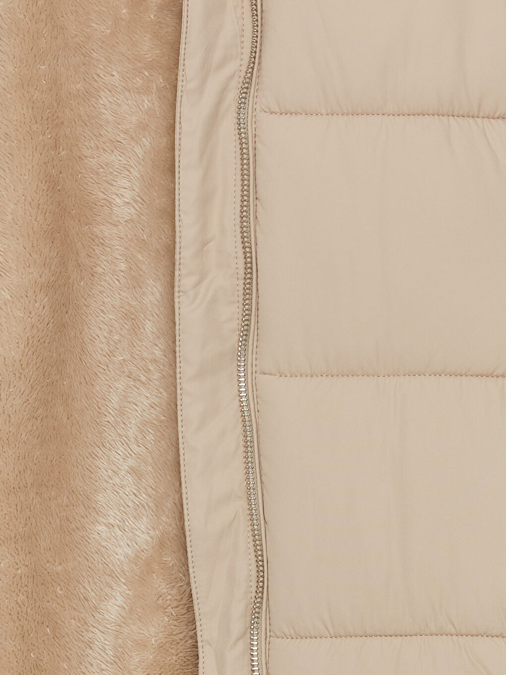 Ekru Kadın Kapüşonlu Düz Şişme Mont-10