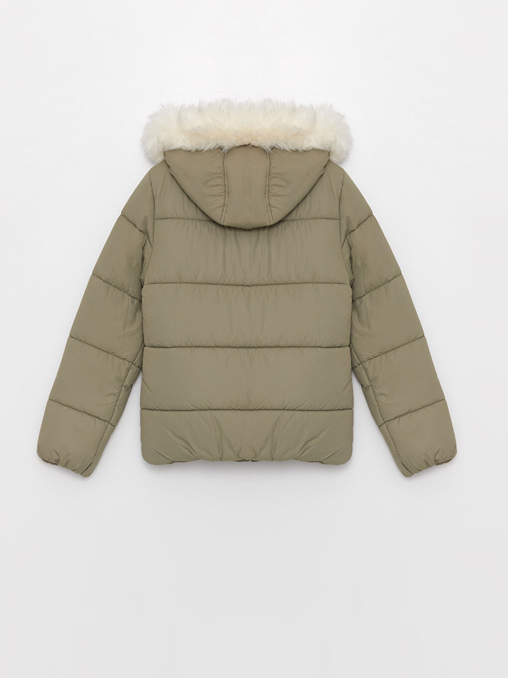 Haki Kadın Kapüşonlu Düz Şişme Mont-7