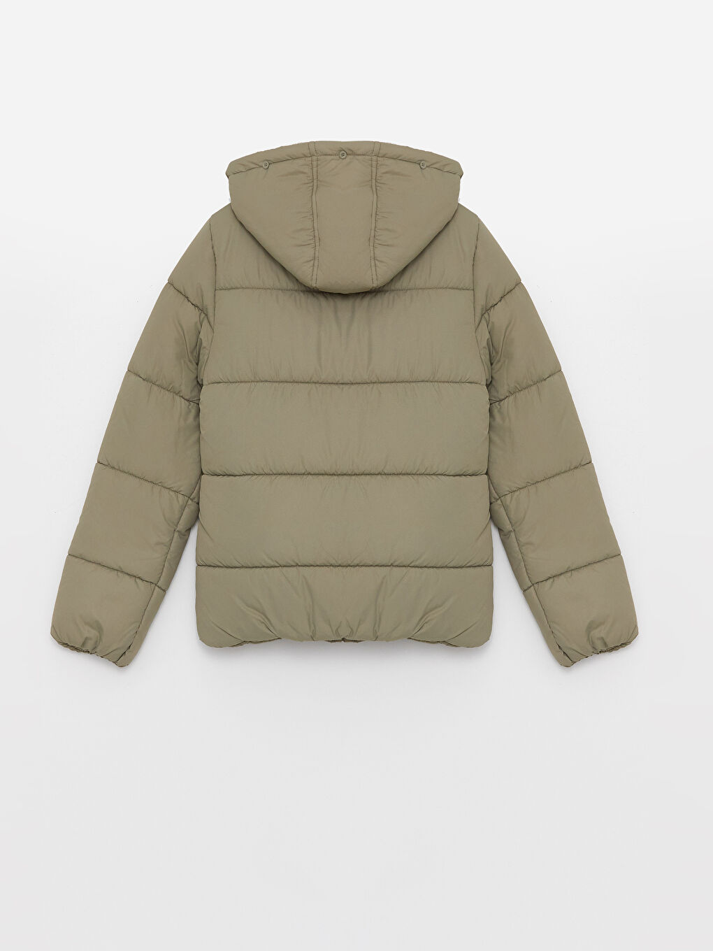 Haki Kadın Kapüşonlu Düz Şişme Mont-8