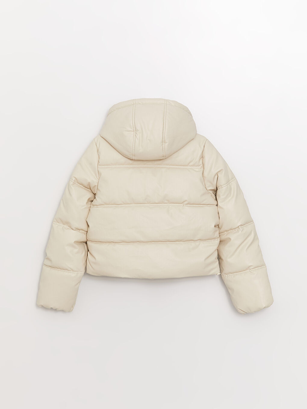 Women's Leather Look Down Jacket With Hooded Straight Long Sleeve-7