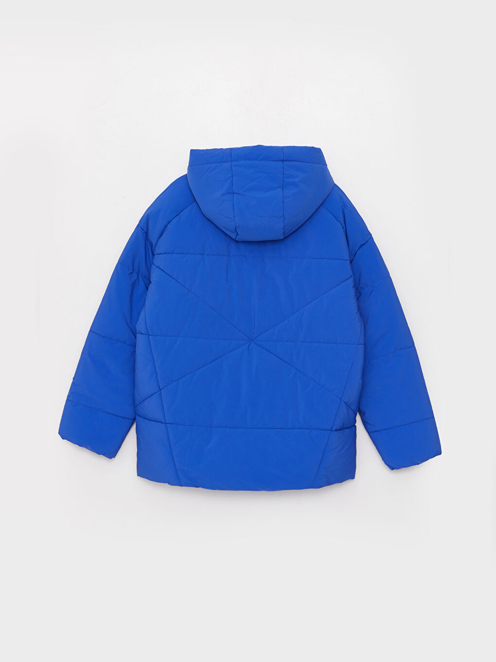 Mavi Kapüşonlu Düz Uzun Kollu Oversize Kadın Şişme Mont-7