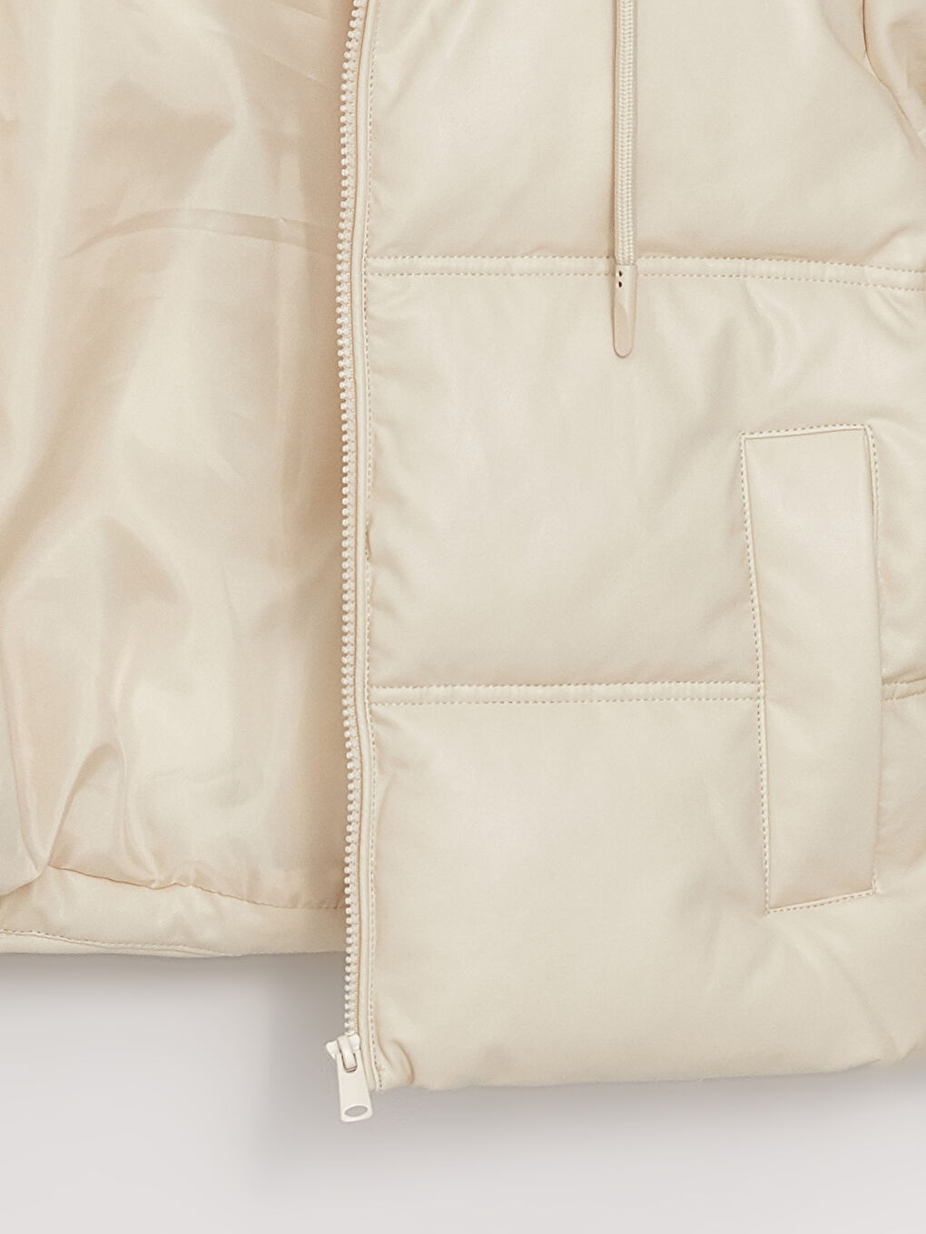 Women's Leather Look Down Jacket With Hooded Straight Long Sleeve-8