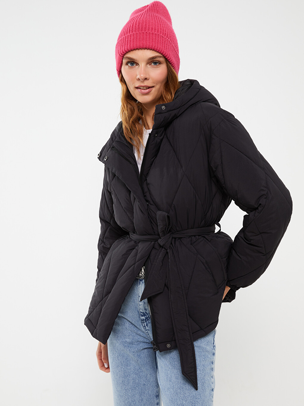 Manteau Bouffant Matelassé À Capuche Pour Femmes