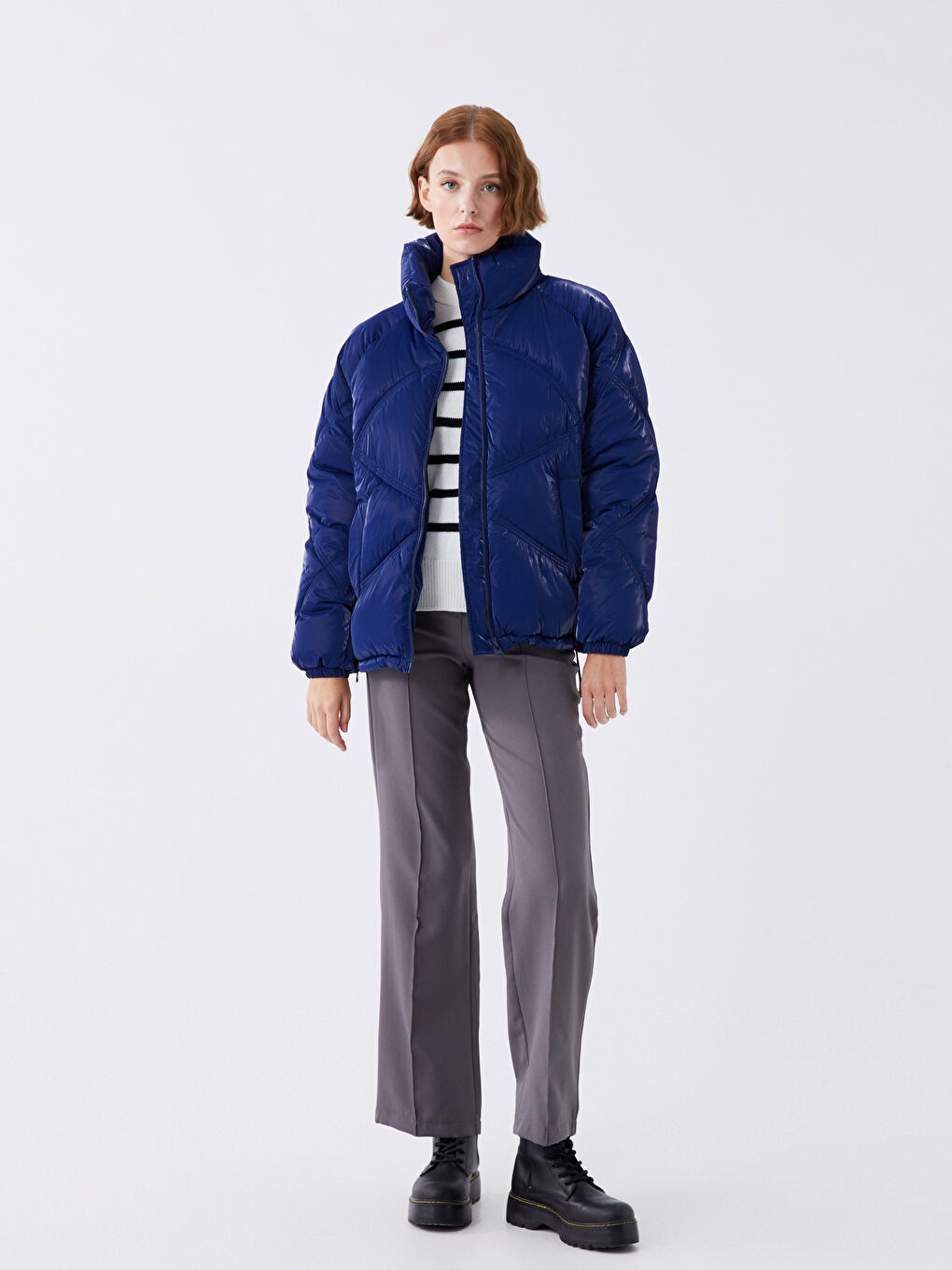 Stand Up Collar Straight Long Sleeve Oversize Women's Down Coat-1
