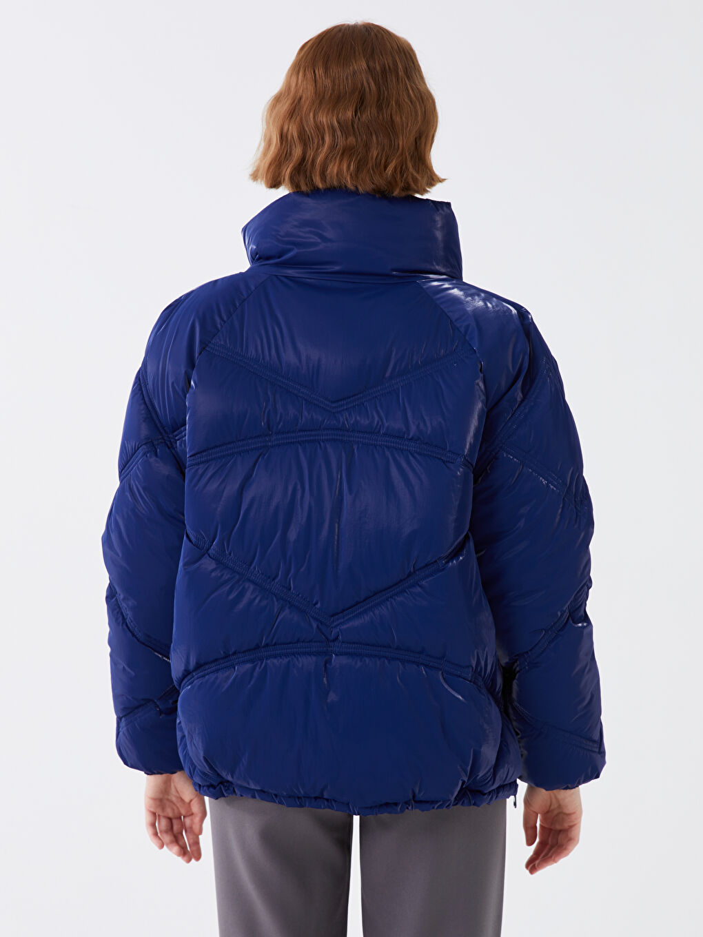 Stand Up Collar Straight Long Sleeve Oversize Women's Down Coat-6