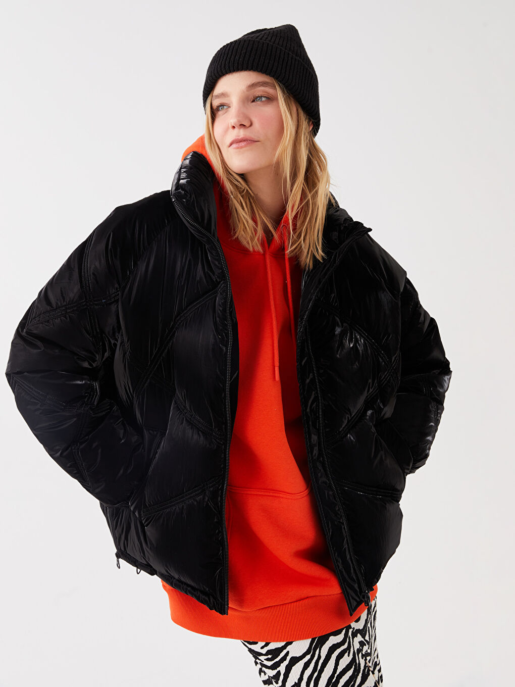 LCW Vision Stand Up Collar Straight Long Sleeve Oversize Women's Down Coat -W30616Z8-CVL
