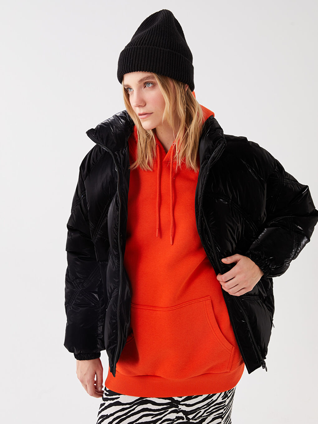 LCW Vision Stand Up Collar Straight Long Sleeve Oversize Women's Down Coat -W30616Z8-CVL