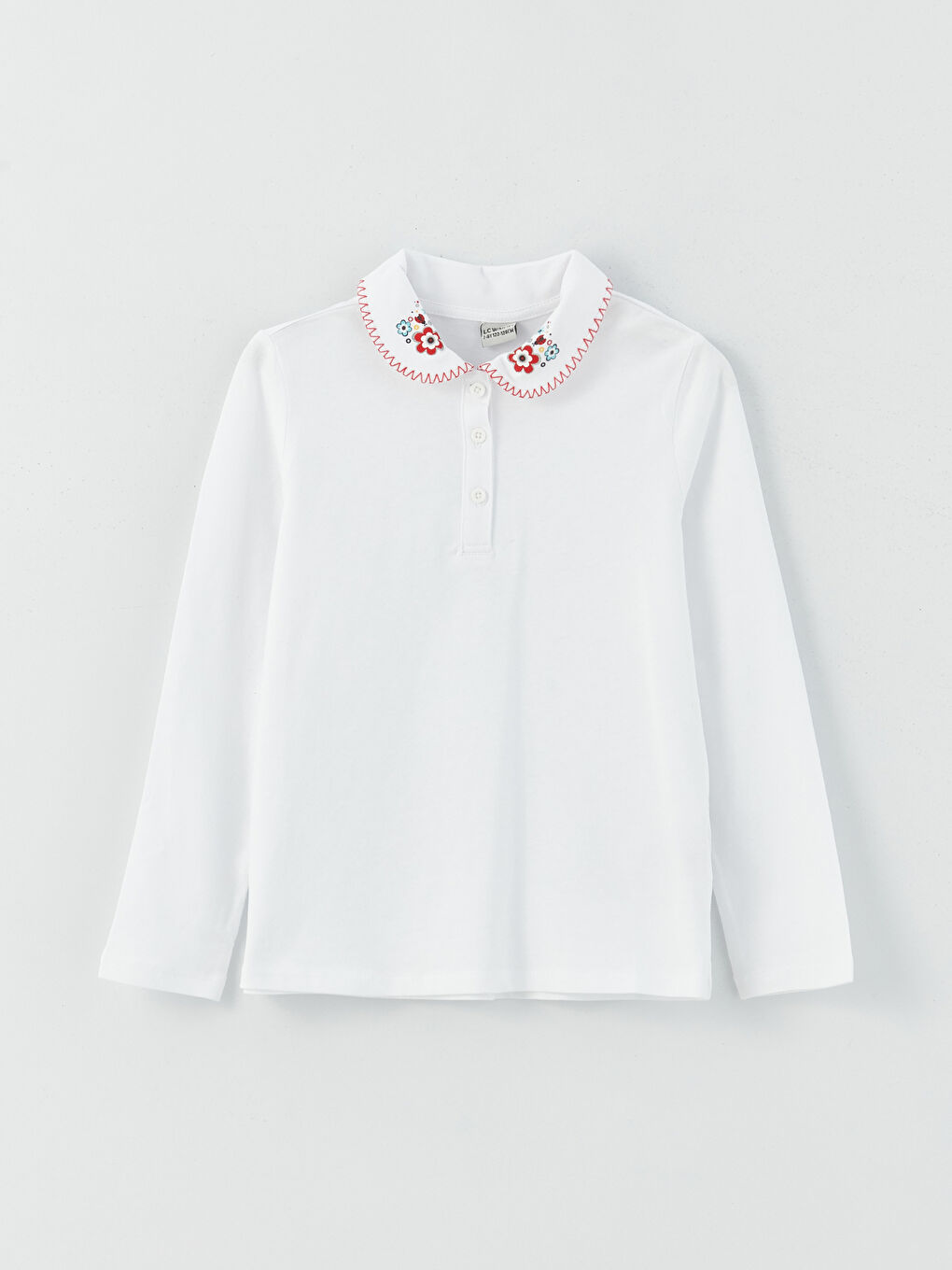 Polo Neck Basic Long Sleeve Girls' T-Shirt