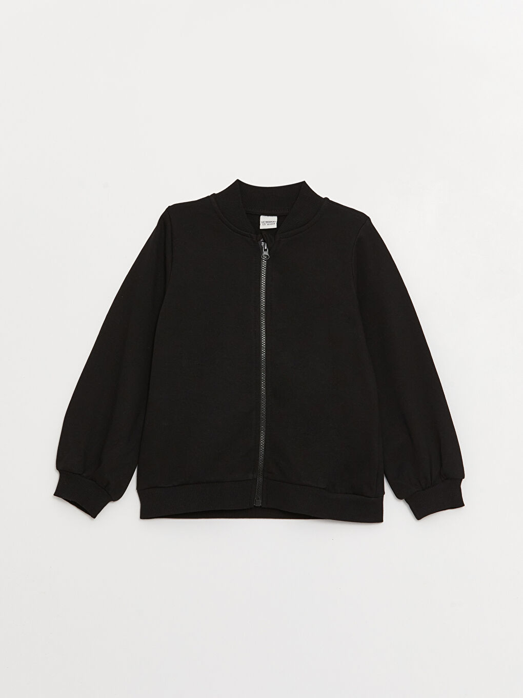 Siyah Kolej Yaka Basic Uzun Kollu Kız Çocuk Fermuarlı Sweatshirt