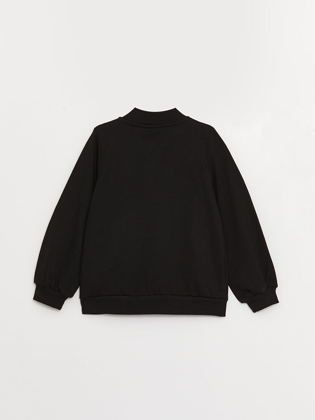 Siyah Kolej Yaka Basic Uzun Kollu Kız Çocuk Fermuarlı Sweatshirt-1