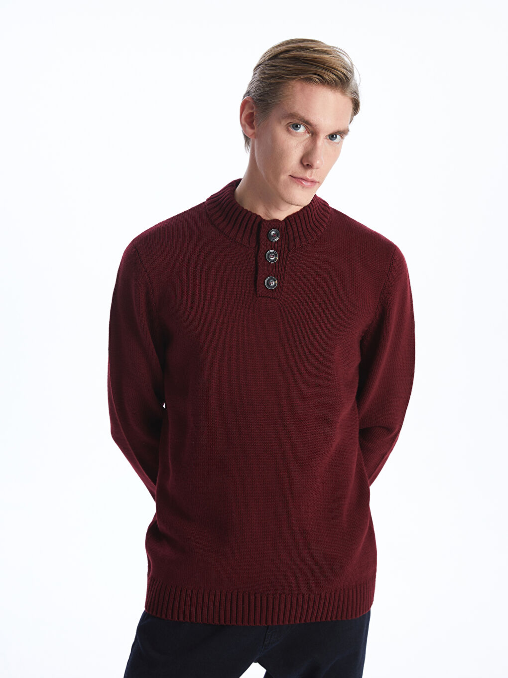 Funnel Neck Long Sleeve Men's Knitwear Sweater