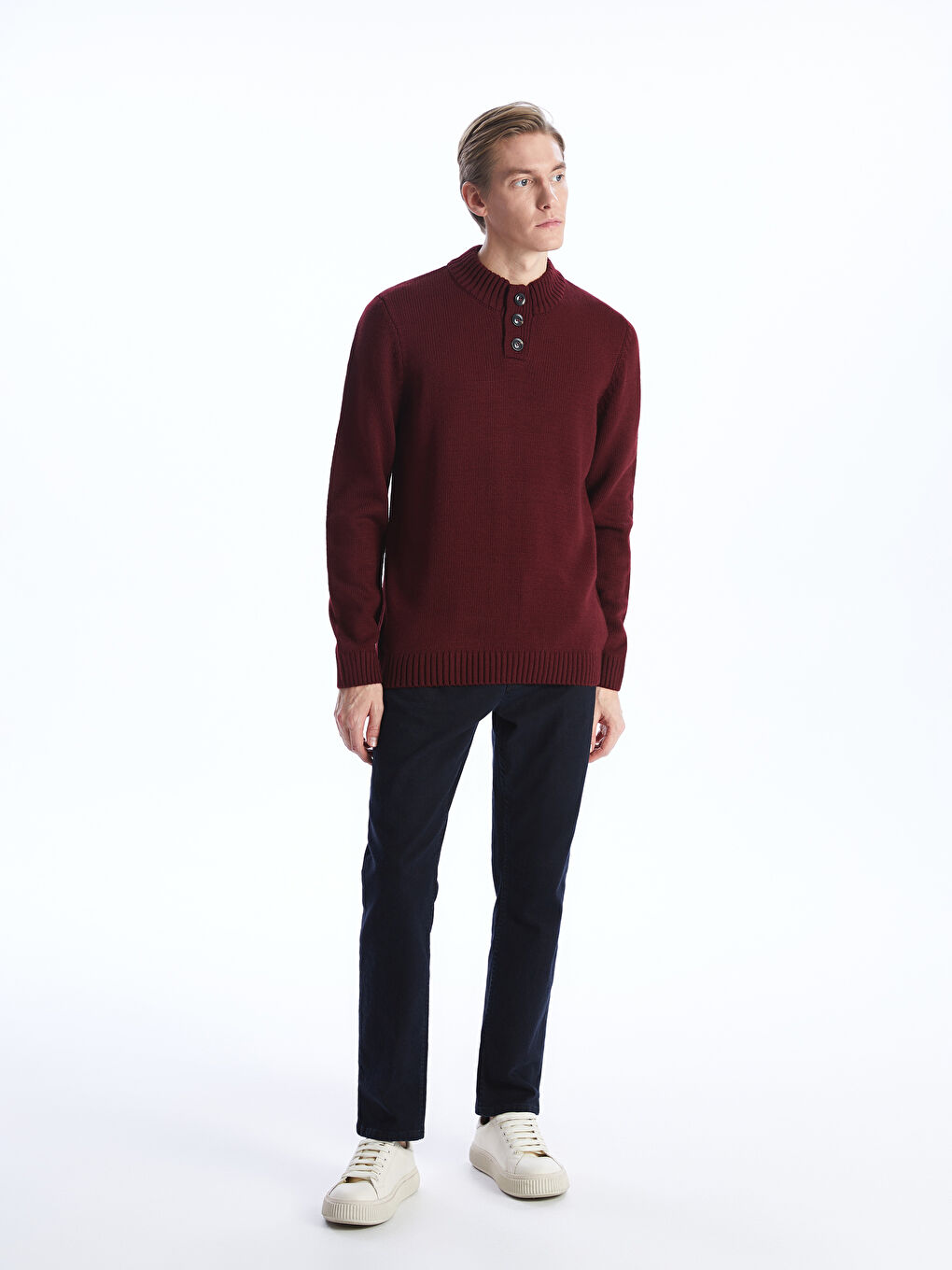 Funnel Neck Long Sleeve Men's Knitwear Sweater-1
