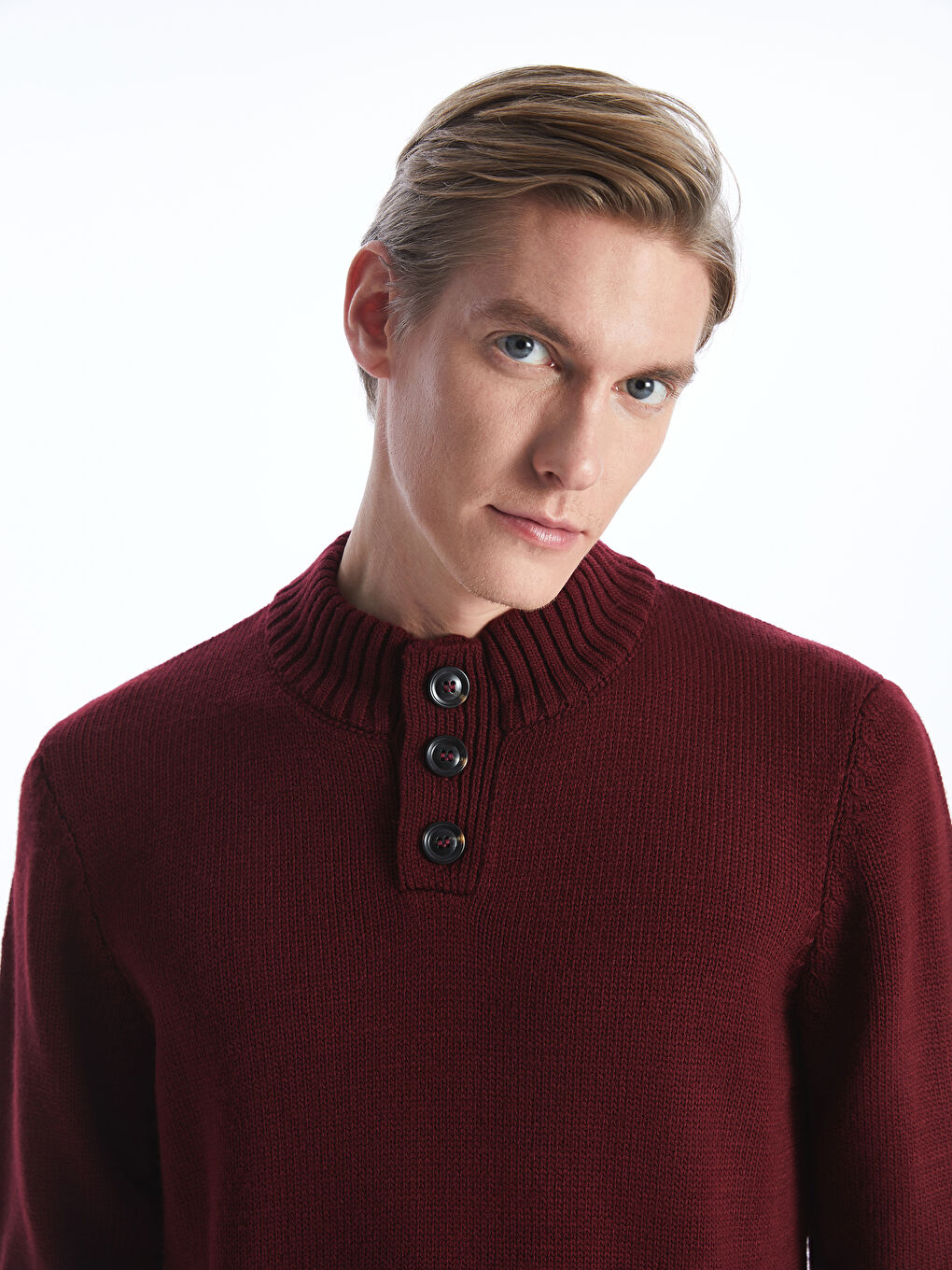 Funnel Neck Long Sleeve Men's Knitwear Sweater-2