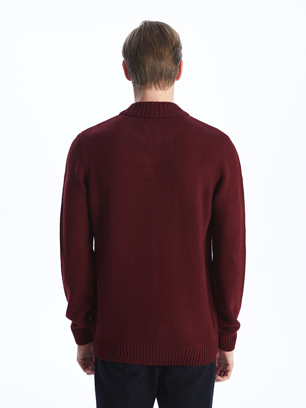 Funnel Neck Long Sleeve Men's Knitwear Sweater-4