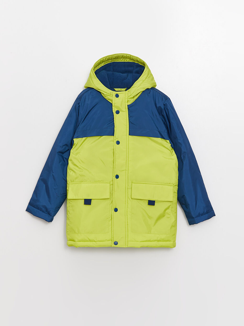 Lacivert Kapüşonlu Renk Bloklu Erkek Çocuk Mont