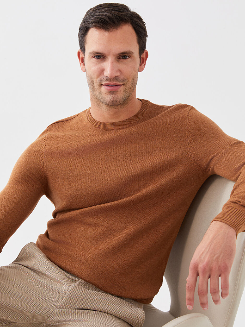 Crew Neck Long Sleeve Men's Tricot Sweater