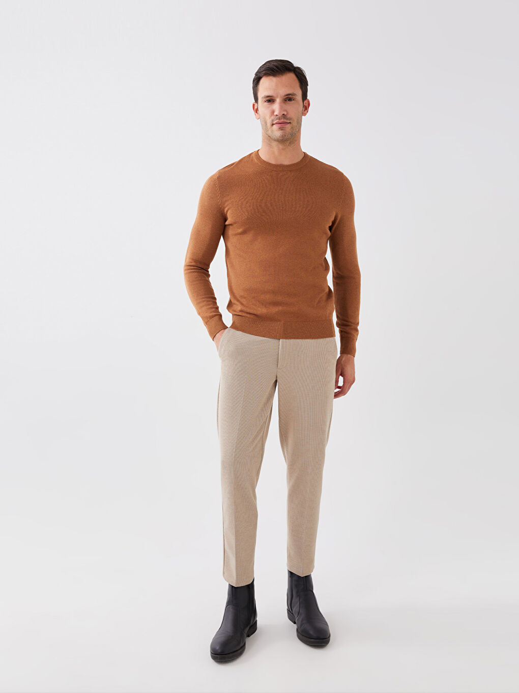 Crew Neck Long Sleeve Men's Tricot Sweater-1