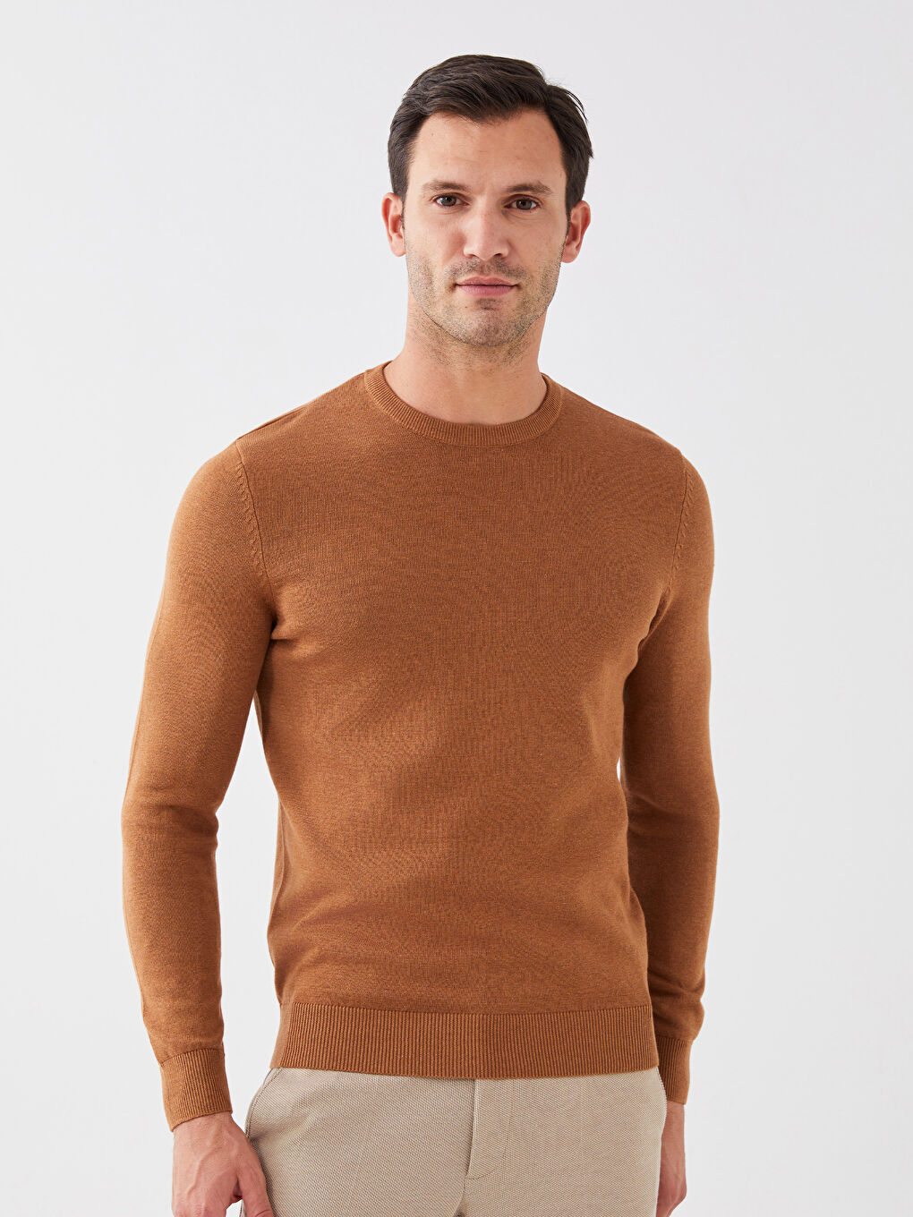 Crew Neck Long Sleeve Men's Tricot Sweater-2