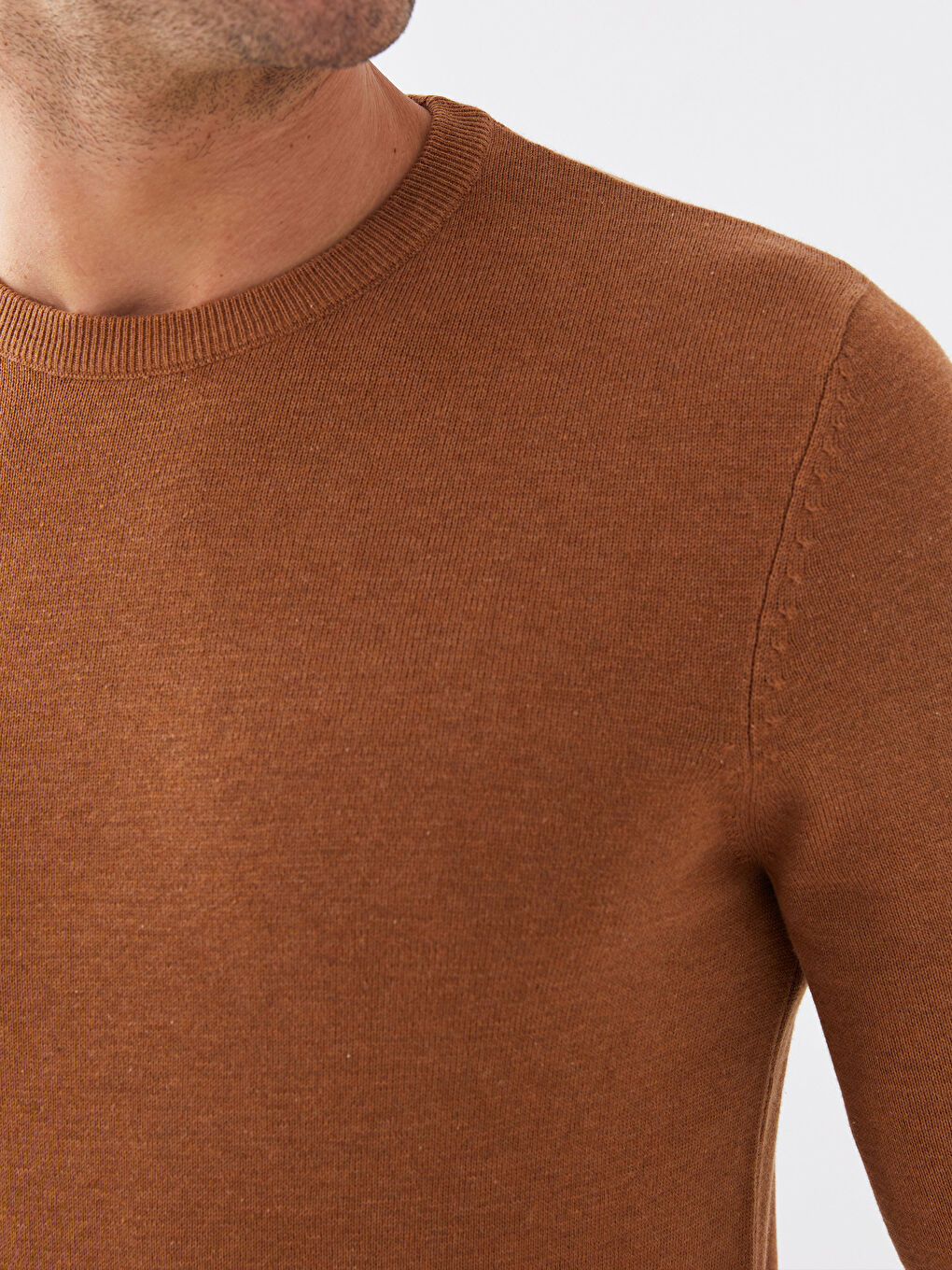 Crew Neck Long Sleeve Men's Tricot Sweater-3