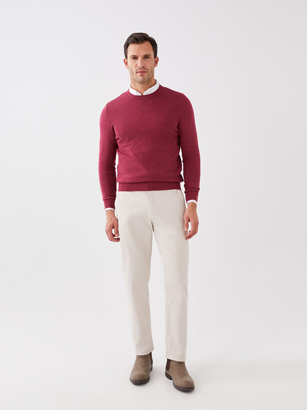 Crew Neck Long Sleeve Men's Tricot Sweater-1