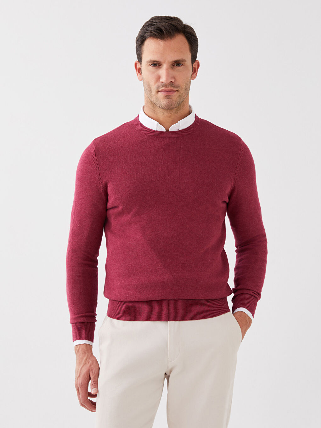 Crew Neck Long Sleeve Men's Tricot Sweater-2