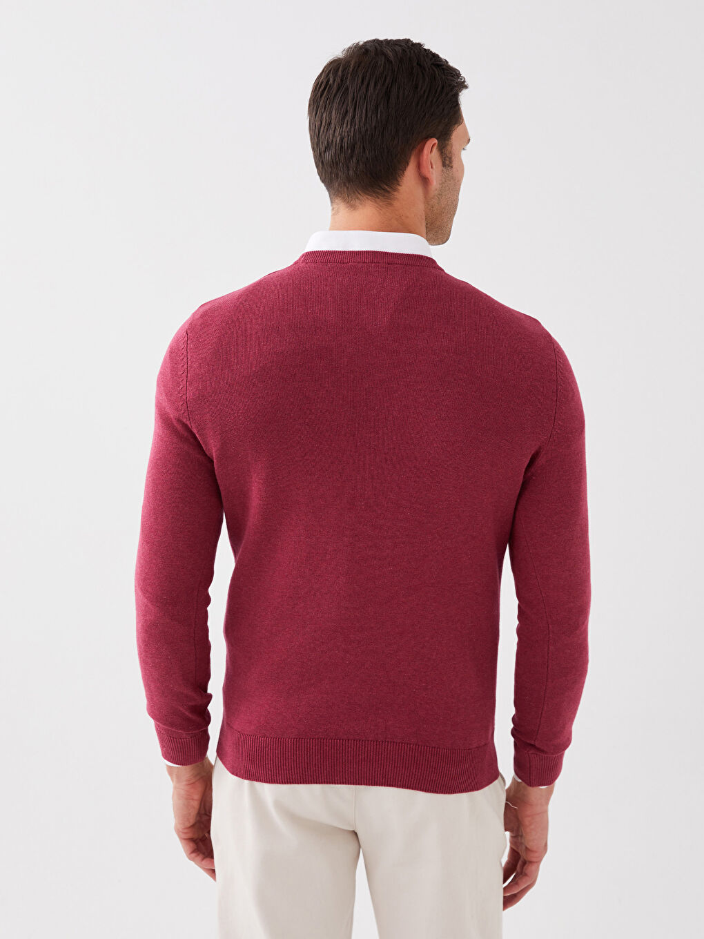 Crew Neck Long Sleeve Men's Tricot Sweater-4
