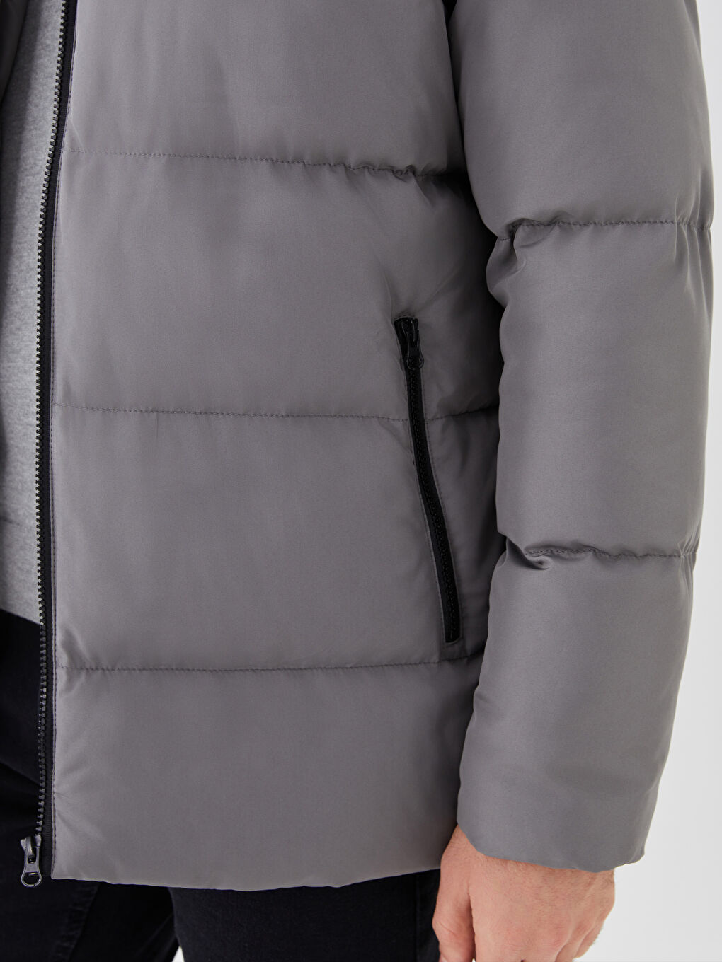 Antrasit Standart Kalıp Dik Yaka Erkek Şişme Mont-3