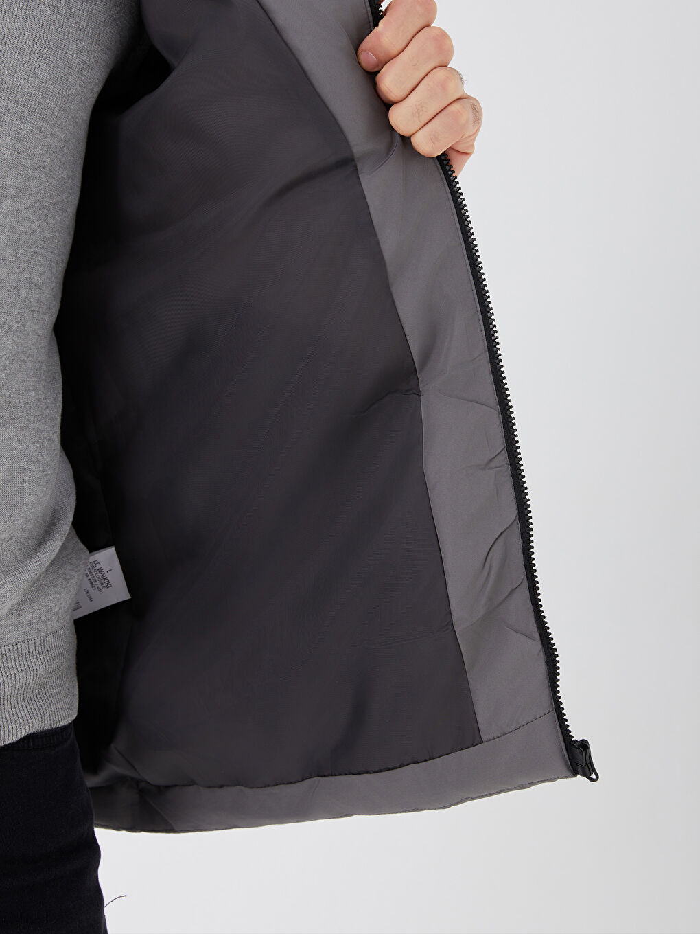 Antrasit Standart Kalıp Dik Yaka Erkek Şişme Mont-4
