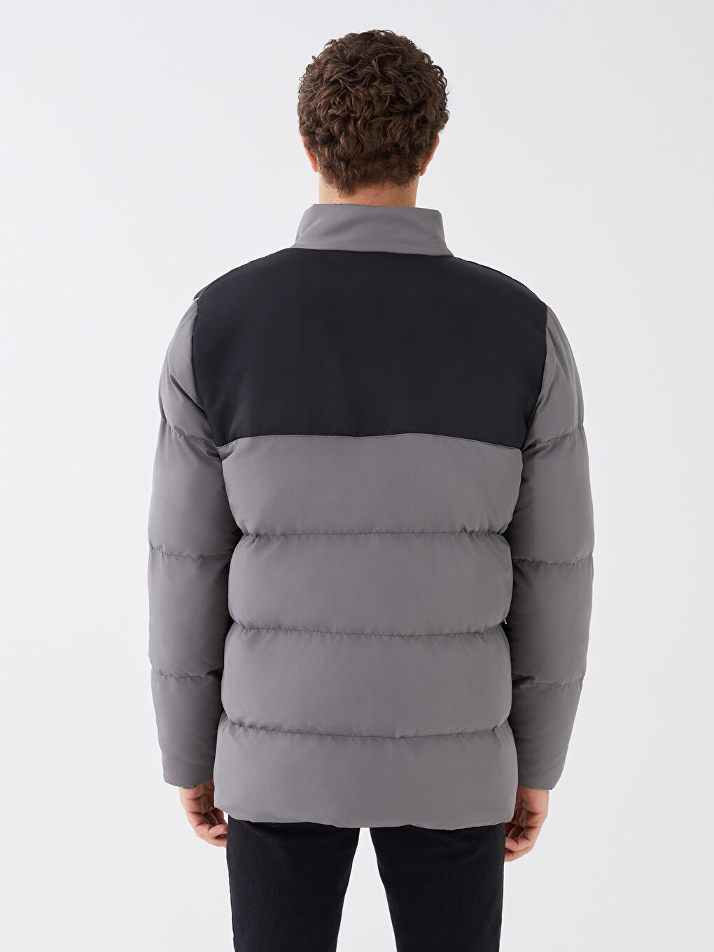 Antrasit Standart Kalıp Dik Yaka Erkek Şişme Mont-5