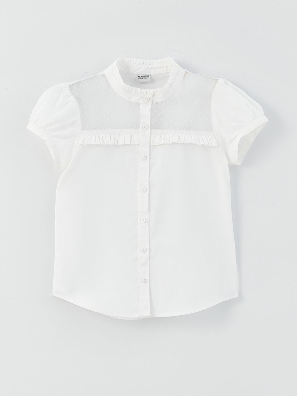 LCW Kids Grandad Collar Basic Short Sleeve Girl's Shirt -W30693Z4-R9K