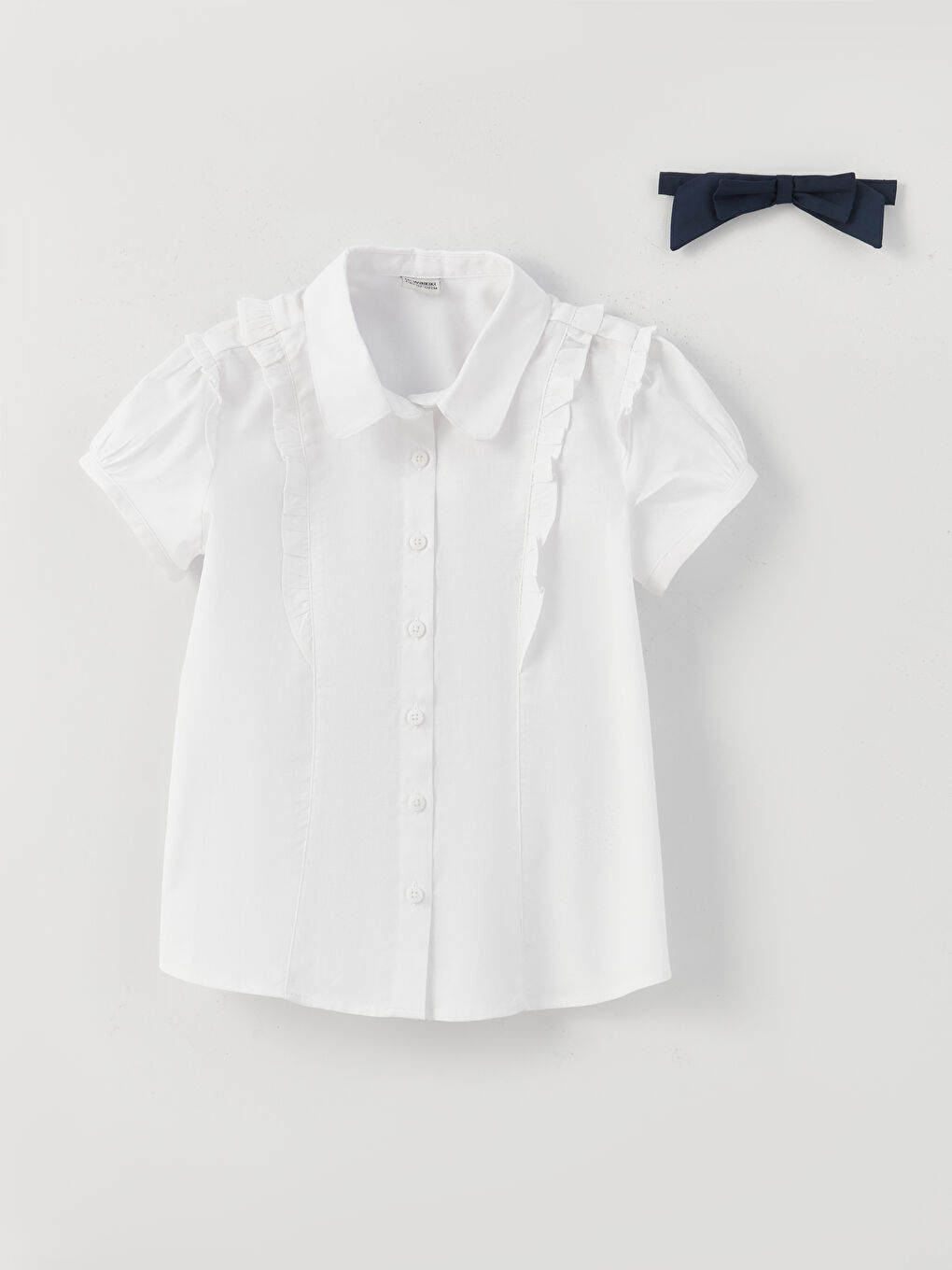 LCW Kids Ruffle Detailed Short Sleeve Girl Shirt and Bow Tie -W30694Z4-R9K