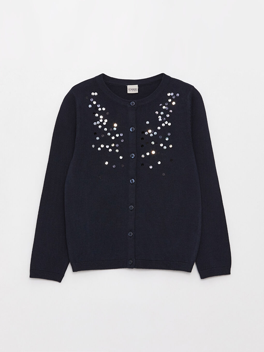 Кардиган из трикотажа с круглым вырезом, длинным рукавом и вышивкой пайетками для девочек